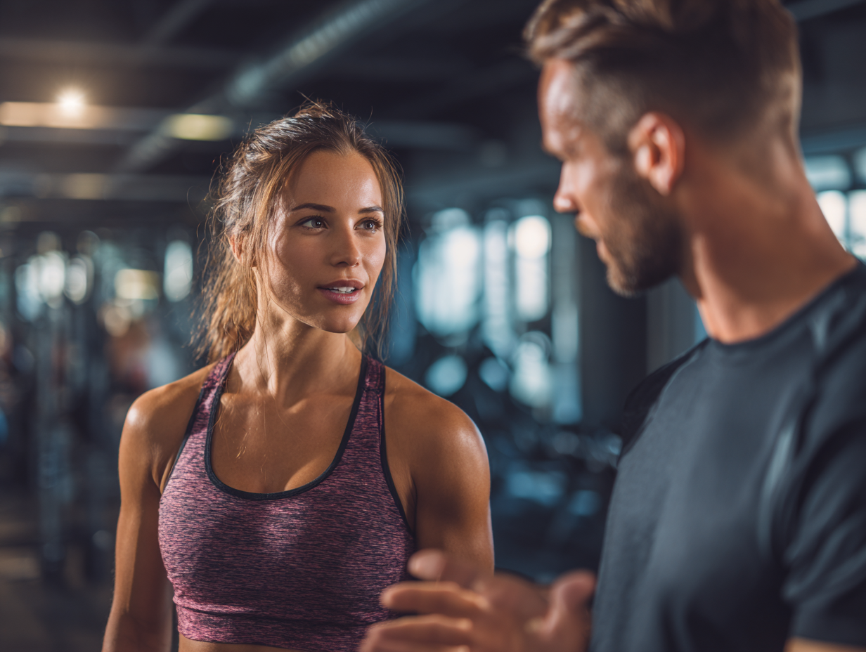 Тренер консультує клієнта щодо правильної техніки виконання вправ